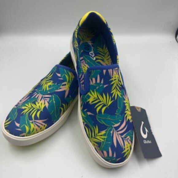 NEW Olukai Blue Aloha Floral Mens Sneakers Size 10 Lae’ahi Pa’L Slip On shoes - Picture 2 of 11